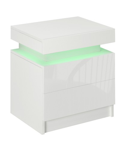 RGB LED Bedside Table with 2 Drawers, 4 Light Modes & 16 Colors, Chipboard, 45x35x52cm, White