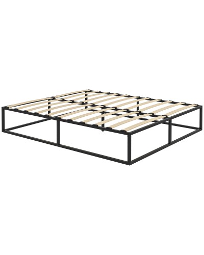  Struttura Letto con Doghe in Compensato e Contenitore inferiore, 190x160x35cm, Nero e color legno