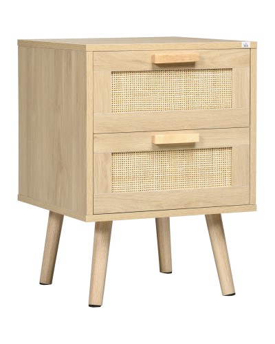 Boho Bedside Table with 2 Drawers, 40x40x56cm, Natural Wood Color