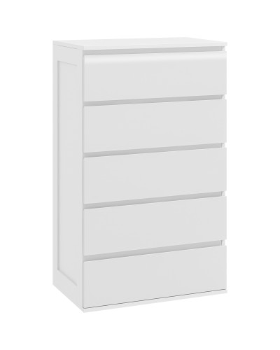 Cassettiera 5 Cassetti in Legno con Maniglie Scanalate, 60x38x100cm, Bianco
