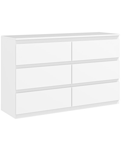  Cassettiera 6 Cassetti per Camera da Letto in Legno con Guide in Metallo, 120x39x75 cm, Bianco