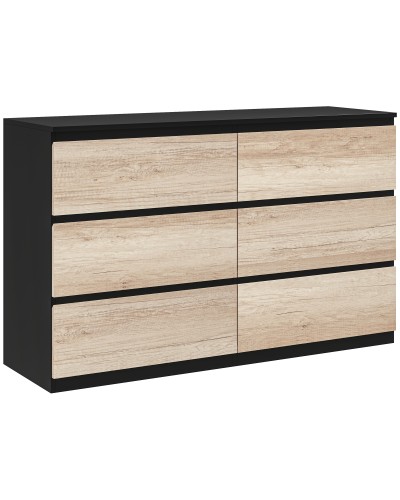 6-Drawer Wooden Chest of Drawers for Bedroom with Metal Runners, 120x39x75 cm, Black and Wood Color