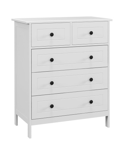 5-Drawer Wooden Chest, Space Saving & Anti-Tip, 74x40x91cm, White