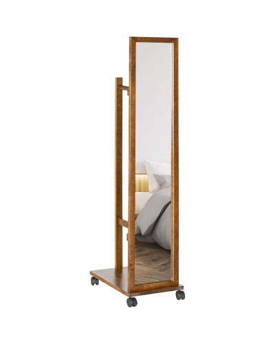 Bedroom and Entryway Mirror with Bottom Shelf and Rail, Wood and Glass, 35.5x49.5x167.8 cm