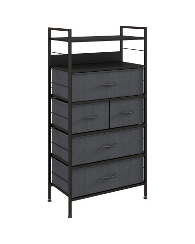  Cassettiera 5 Cassetti Moderna in Tessuto non Tessuto, Acciaio e MDF, 58x30x120 cm, Nera