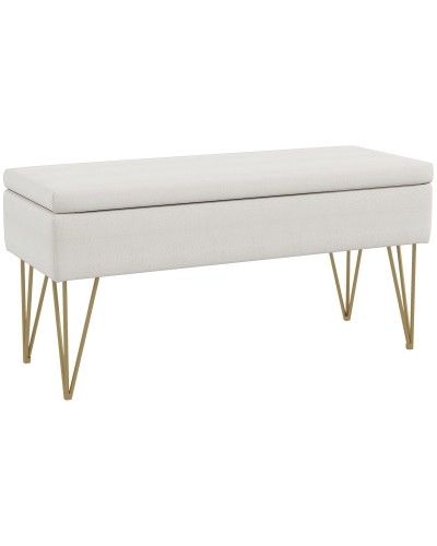  Panca Fondo Letto con Contenitore in Tessuto e Gambe in Acciaio, 100x40x49cm, Crema
