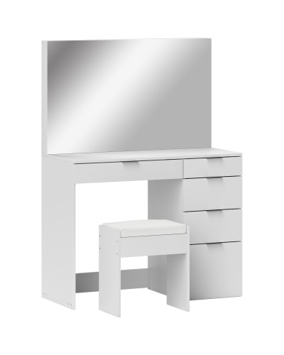 Vanity Table Set with Mirror & 5 Drawers 97.2x44.5x136.5cm & Padded Stool 40x24x46cm, White