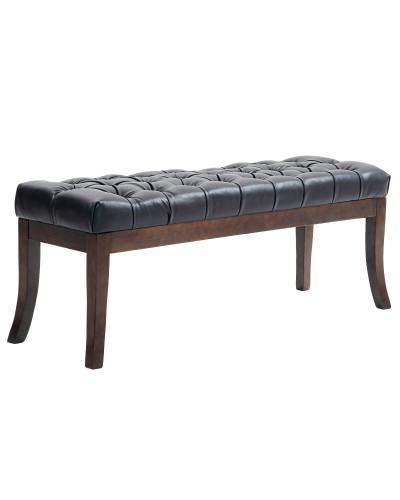Button-Tufted Upholstered Bed End Bench with Curved Legs, PU Leather & Wood, 120x38x46 cm, Black