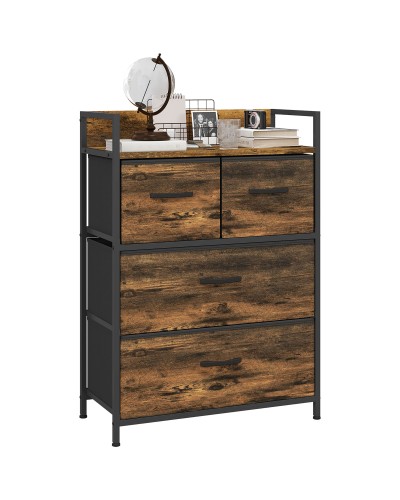  Cassettiera 4 Cassetti Rimovibili dal Design Industriale in Legno e Acciaio, 60x29x85 cm, Marrone e Nero
