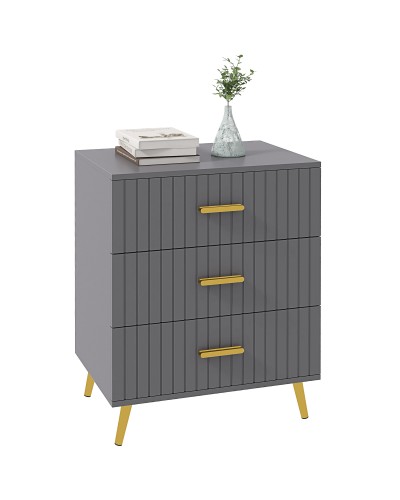  Cassettiera 3 Cassetti Moderna in Legno e Alluminio, 60x40x71.5 cm, Oro e Grigio Scuro