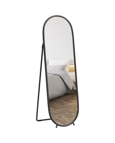 Full Length Floor Mirror with Folding Stand, Glass and Metal, 40x41x159 cm, Black