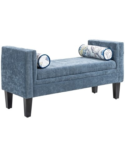  Panca Fondoletto con Braccioli Trapuntati e 2 Cuscini, in Ciniglia e Legno, 115.5x45x56 cm, Grigio e Nero