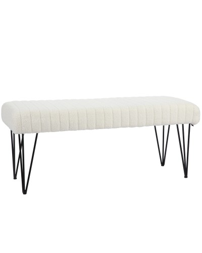 Panca Fondoletto Moderna con Gambe a Forcina, in Tessuto Effetto Ciniglia, Legno e Metallo, 118.5x46x49.5 cm, Crema