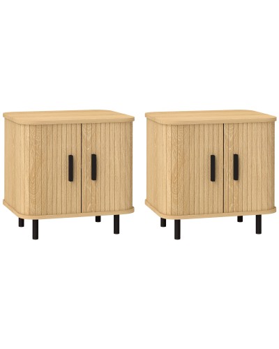 Set of 2 Nordic Style Bedside Tables with 2-Tier Shelf, Wood and Steel, 48x40x48 cm, Black and Oak