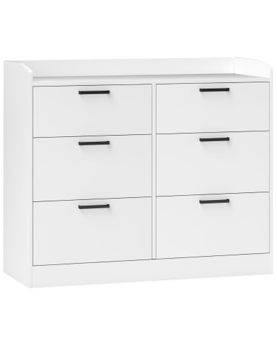  Cassettiera 6 Cassetti in Legno con Bordi Rialzati e Maniglie a U, 110x40x88 cm, Bianco