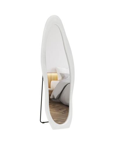 Full Length Wavy Velvet Frame Mirror, Floor and Wall Mirror, 160x50 cm, White