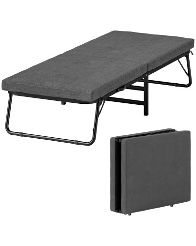  Letto Pieghevole su 5 Livelli con Materasso e 4 Rotelle, in Metallo e Tessuto Effetto Lino, 180x70x38 cm, Grigio