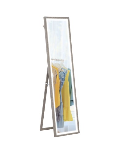  Specchio Illuminato con Luci LED Regolabili e Pulsante Touch, in Vetro e MDF, 40x5x160 cm, Grigio