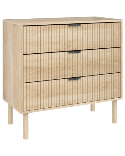  Cassettiera 3 Cassetti in Legno per Camera e Ingresso Stile Nordico, 80x40x77.5 cm, Rovere