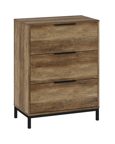  Cassettiera 3 Cassetti Antiribaltamento con Maniglie Nere, in Legno e Metallo, 62x35x82 cm, Marrone scuro