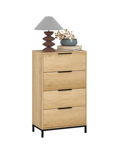  Cassettiera 4 Cassetti Antiribaltamento con Maniglie Nere, in Legno e Metallo, 62x35x105 cm, Marrone Chiaro