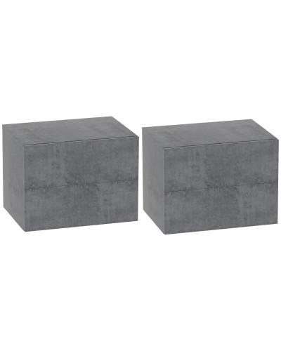 Set of 2 Floating Nightstands with 2 Modern Space-Saving Drawers, 40x29x30 cm, Concrete Grey