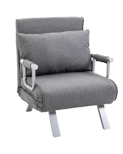  Poltrona Letto Singolo con Schienale Regolabile a 5 Livelli e Cuscino in Tessuto, Grigio Chiaro