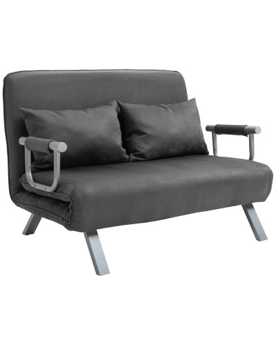 Faux Leather and Steel 2-Seater Sleeper Sofa with 5-Position Adjustable Seat, 105x80x78 cm, Grey