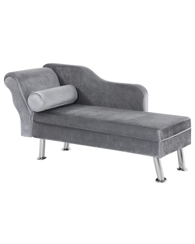 Vintage Style Upholstered Chaise Lounge, Sleeper Chair with Included Cushion, Metal and Grey Velvet, 160x56x75 (cm)