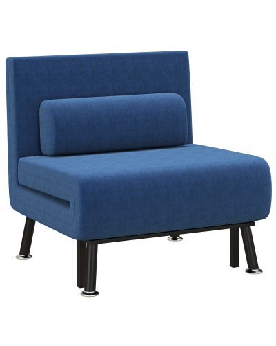  Poltrona Letto con Schienale Regolabile in 5 Posizioni, in Tessuto Effetto Lino e Acciaio, 75x70x75 cm, Blu Scuro