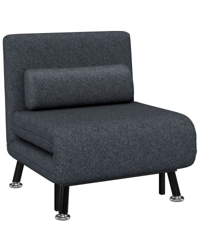 3-in-1 Sleeper Chair with Adjustable Backrest and Pillow, Linen-Look Fabric and Steel, Dark Grey
