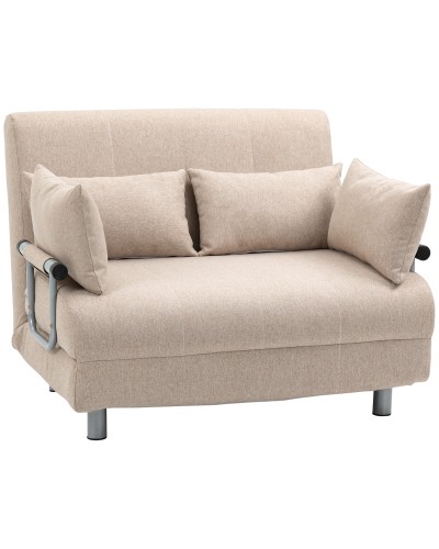  Divano Letto 2 Posti 3 in 1 Convertibile in Poltrona Reclinabile e 4 Cuscini, 102x82x81 cm, Beige