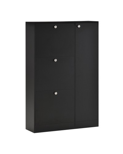  Scarpiera Salvaspazio Regolabile, Mobile Portascarpe con 8 Scomparti Legno 80 x 24 x 120cm Nero