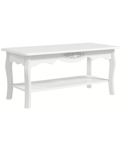  Tavolino da Salotto con Ampio Ripiano Portaoggetti Inferiore in Legno, 94x44x43cm, Bianco