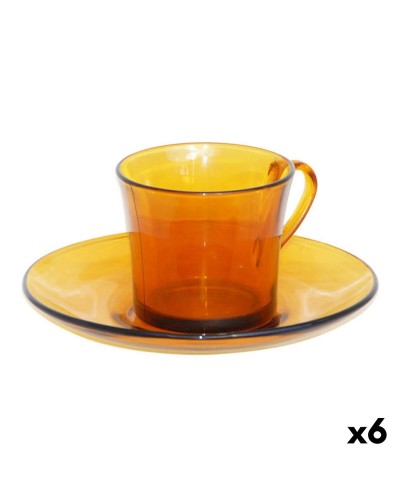 Duralex Amber Cups with Saucers, 180 ml, Set of 6
