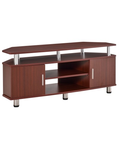  Mobile Porta TV Classico da Soggiorno con 2 ripiani e 2 Armadietti, in MDF e Acciaio Inox, Marrone, 120x39.5x52cm