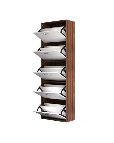 Slim 5-Tier Shoe Rack with 2 Shelves Per Tier, MDF, 60x28x189 cm, White and Brown