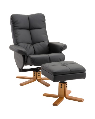  Poltrona Sedia Relax Reclinabile con Poggiapiedi in Pelle PU Nero