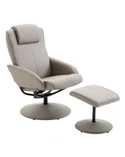  Poltrona Relax Reclinabile con Pouf Poggiapiedi Abbinato e Rivestimento in Finta pelle, 71x78x101cm, Grigia