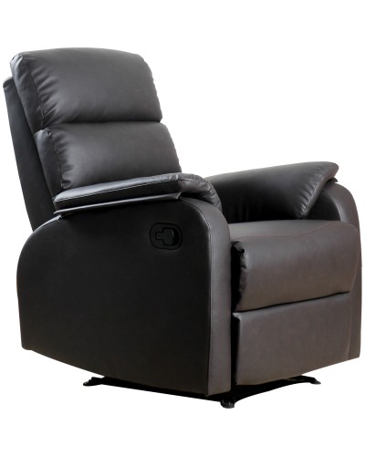  Poltrona Relax per Interni, Reclinabile Manualmente con Cuscino Imbottito, in Pelle PU e Acciaio, 75x82x99 cm, Marrone
