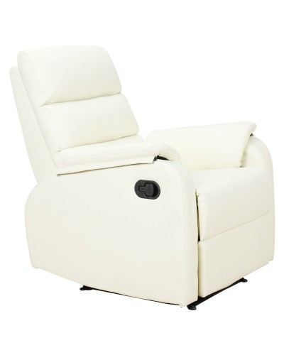  Poltrona Relax per Interni, Reclinabile Manualmente con Cuscino Imbottito, in Pelle PU e Acciaio, 75x82x99 cm, Crema