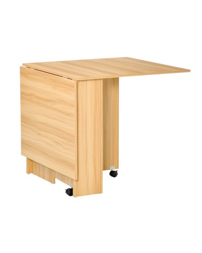 Folding Dining Table, Drop Leaf Table for 4-6 People, Modern Space Saving Kitchen Table with 2 Shelves and 2 Wheels