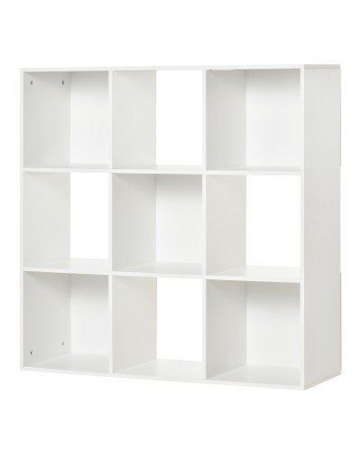 White Bookcase for Home and Office, Modern Design Shelf with 9 Wooden Compartments, 91.5 x 29.5 x 91.5 cm