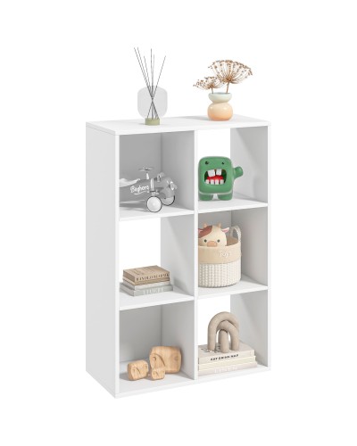 Libreria Bianca per Casa e Ufficio, Scaffale dal Design Moderno con 6 Scomparti in Legno, 91.5x29.5x61.5cm