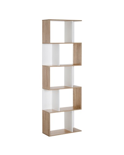  Scaffale Libreria a 5 Ripiani Suddivisi, Libreria Salvaspazio a Forma di S in Legno, Scaffale Divisorio per Soggiorno, Camera d