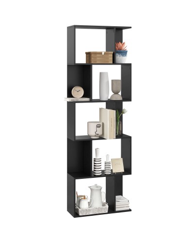  Mobile Libreria in Legno a 5 Ripiani Design Moderno in Legno, 60x24x184.5 cm, Nero