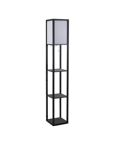 Modern Floor Lamp with Shelves, Space-Saving Indoor Lighting, Living Room Cotton & MDF, 26 x 26 x 160 cm Black