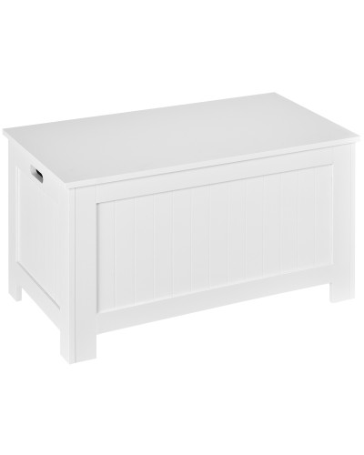  Panca Contenitore Multiuso in Legno MDF, 2 Maniglie e Apertura con Blocco di Sicurezza, 81x40x46cm, Bianco