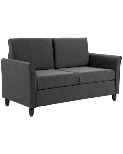  Divano a 2 Posti a Seduta Ampia con Cuscini Rimovibili da Salotto in Tessuto Effetto Lino e Gommapiuma, 141x70x78 cm, Grigio sc