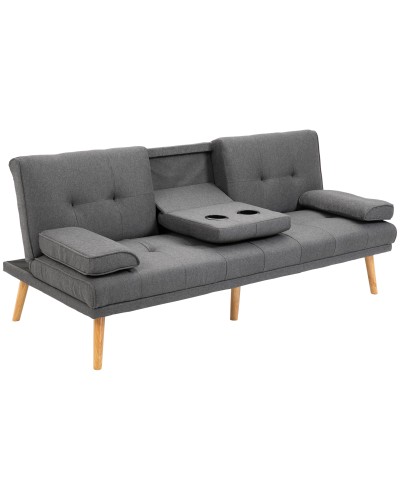  Divano Letto 3 Posti Reclinabile con 2 Braccioli Staccabili, in Tessuto Effetto Lino e Legno di Pioppo, 181x77x78 cm